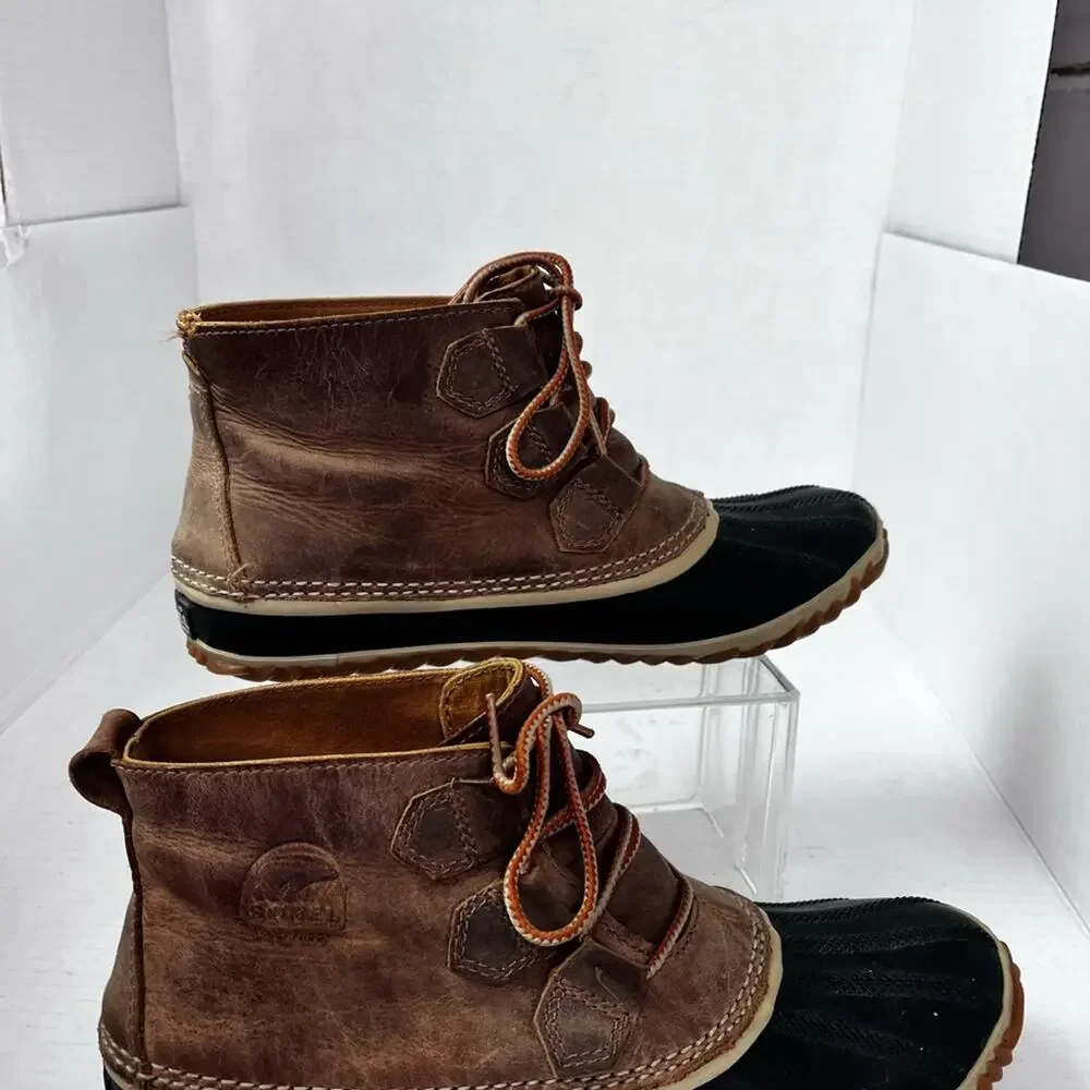 SOREL Rain Boots Women's Size 9 Brown Black Leather NL2133-286